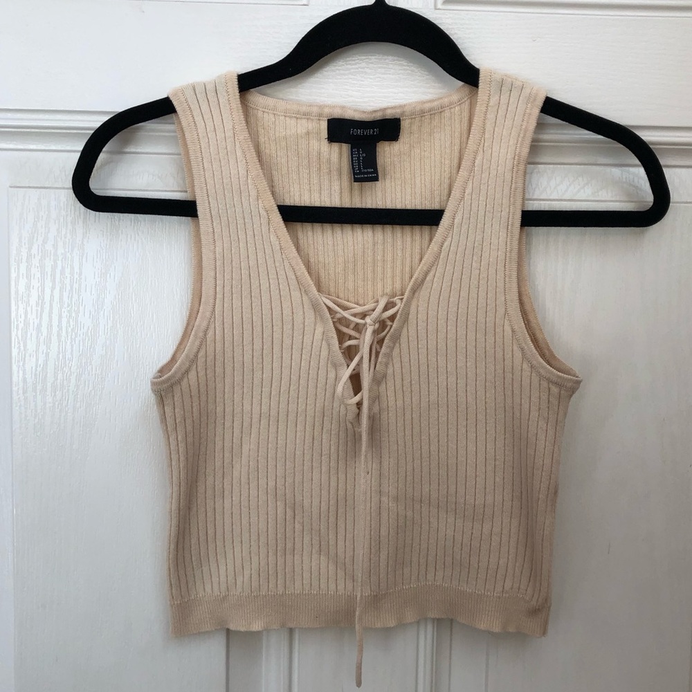 Forever 21 sweater knit ribbed lace up crop tank